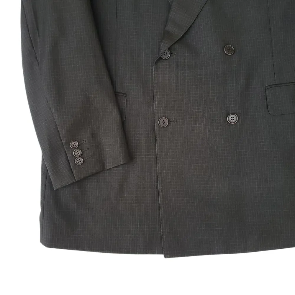 Canali Brown Wool Check Double Breasted Blazer Jacket Sport Coat Peak Lapel 52R